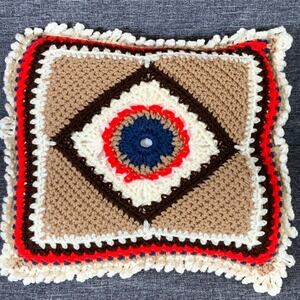 Handmade Crochet Throw Pillow Geometric Pattern 12" x 12"